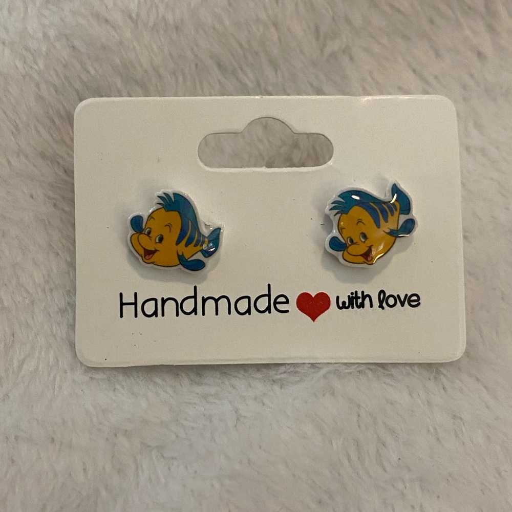 Handmade Yellow & Blue Fish Stud Earrings